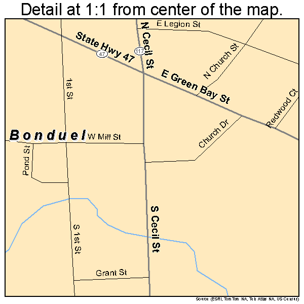 Bonduel, Wisconsin road map detail