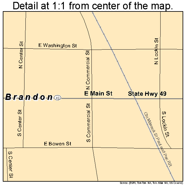 Brandon, Wisconsin road map detail
