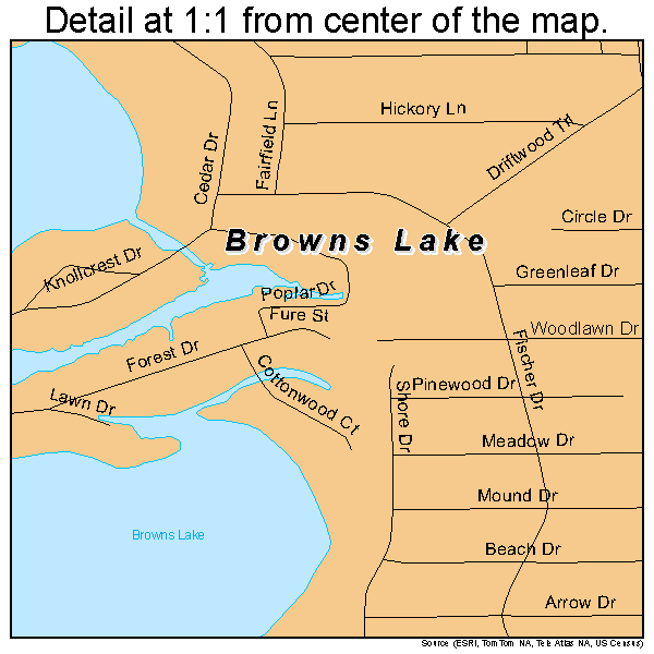 Browns Lake, Wisconsin road map detail