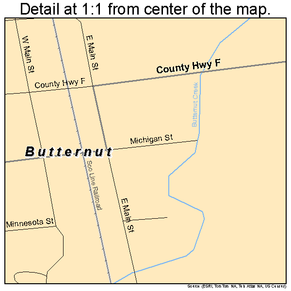 Butternut, Wisconsin road map detail