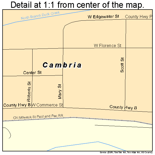 Cambria, Wisconsin road map detail