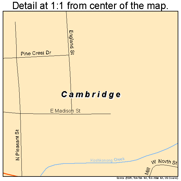 Cambridge, Wisconsin road map detail