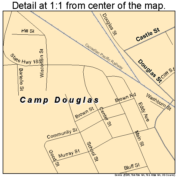 Camp Douglas, Wisconsin road map detail