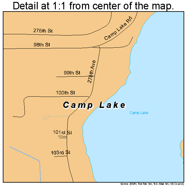 Camp Lake, Wisconsin road map detail