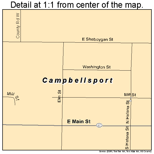 Campbellsport, Wisconsin road map detail