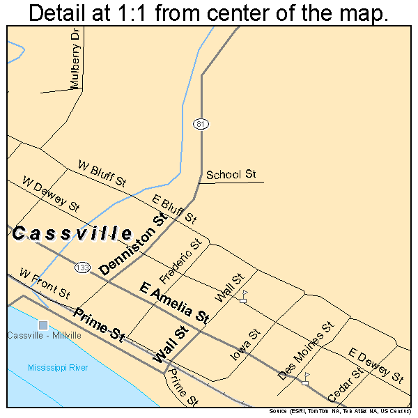 Cassville, Wisconsin road map detail