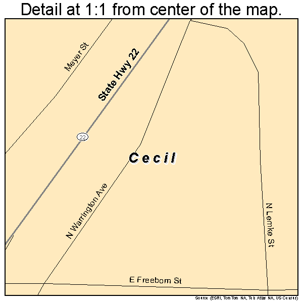 Cecil, Wisconsin road map detail