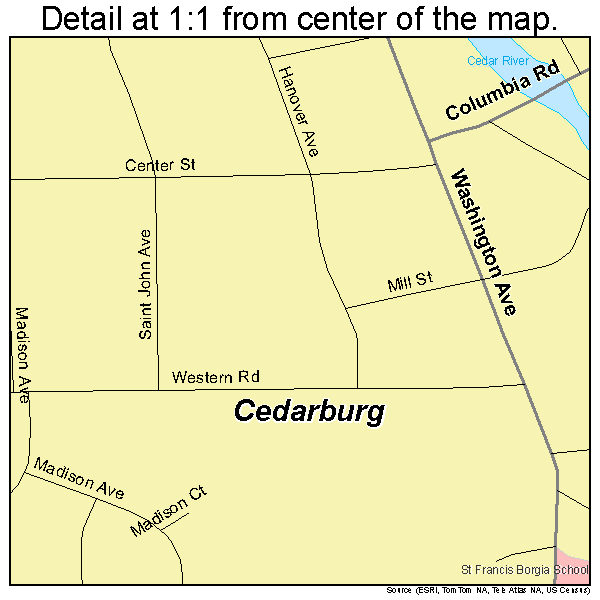Cedarburg, Wisconsin road map detail