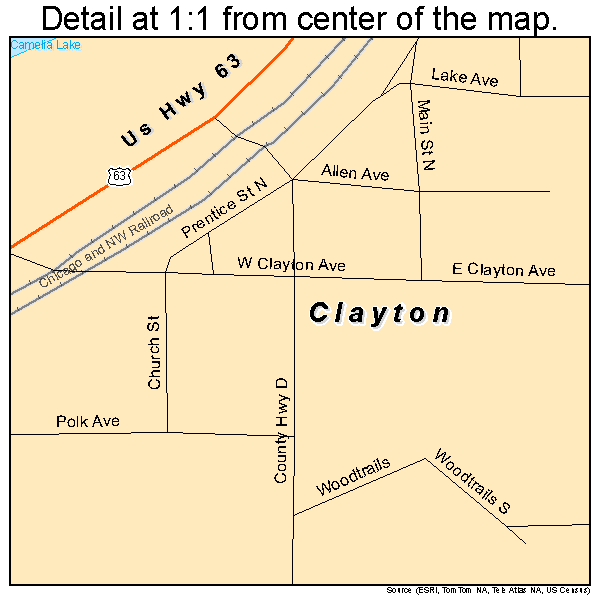 Clayton, Wisconsin road map detail