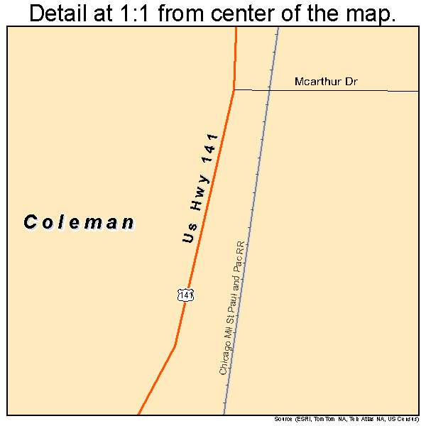 Coleman, Wisconsin road map detail