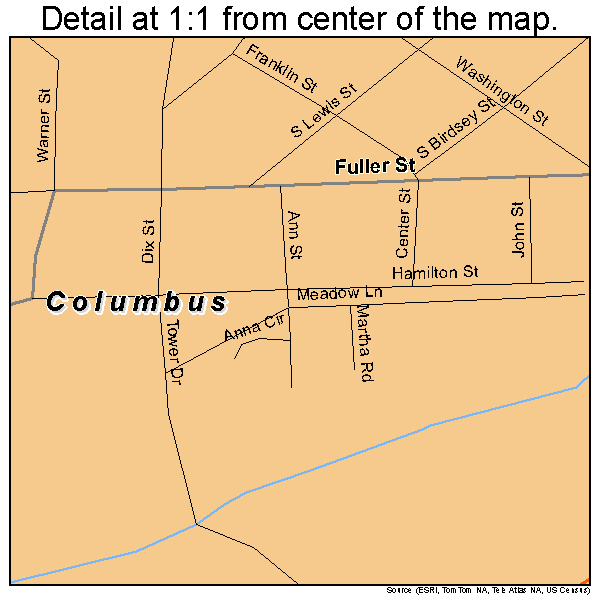 Columbus, Wisconsin road map detail