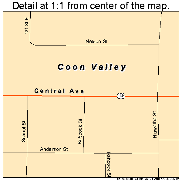 Coon Valley, Wisconsin road map detail