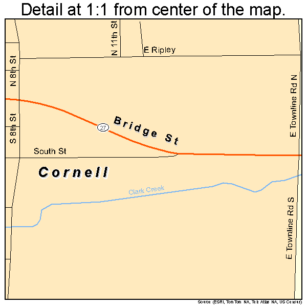 Cornell, Wisconsin road map detail