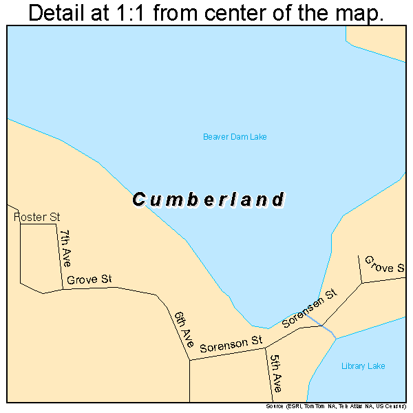 Cumberland, Wisconsin road map detail