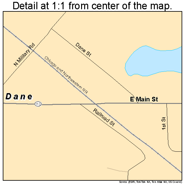 Dane, Wisconsin road map detail
