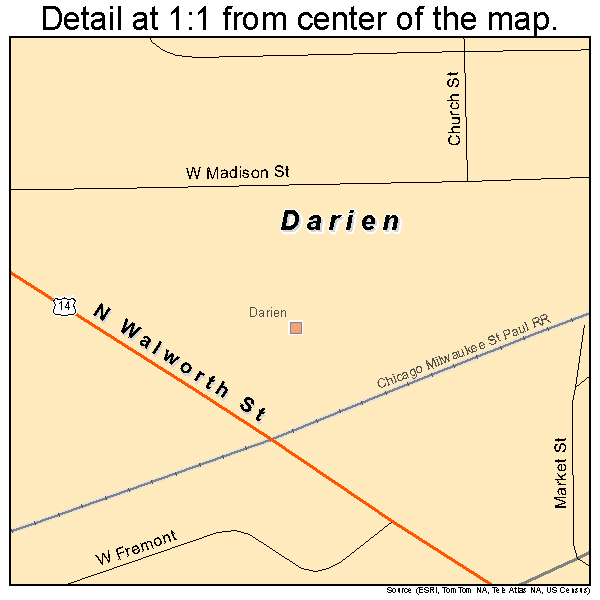Darien, Wisconsin road map detail
