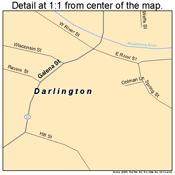 Darlington, Wisconsin road map detail