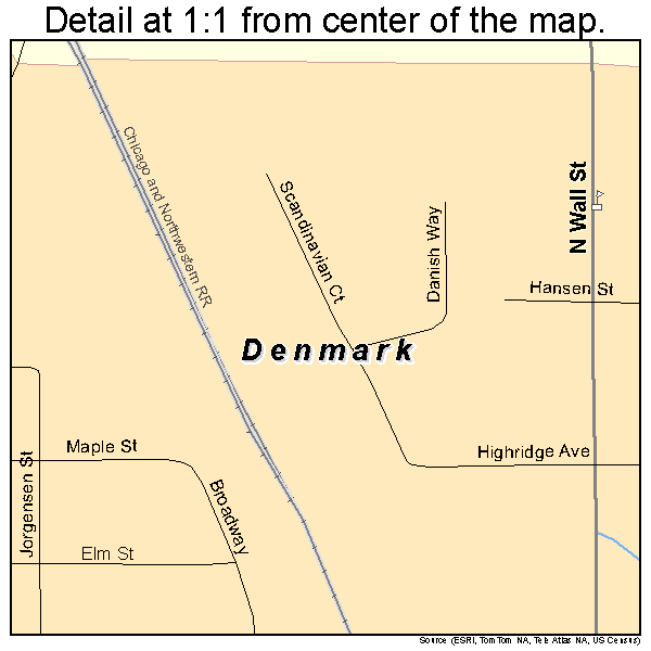 Denmark, Wisconsin road map detail