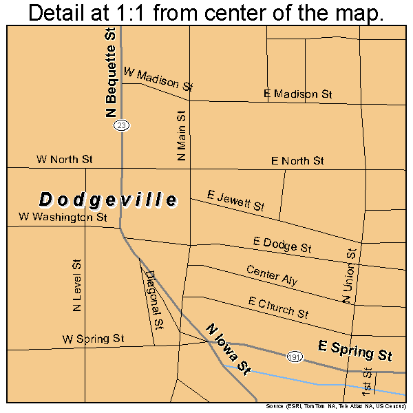 Dodgeville, Wisconsin road map detail