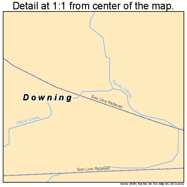 Downing, Wisconsin road map detail