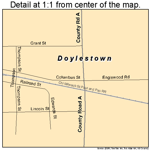 Doylestown, Wisconsin road map detail