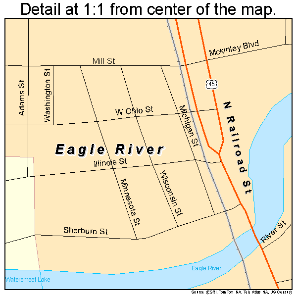 Eagle River, Wisconsin road map detail