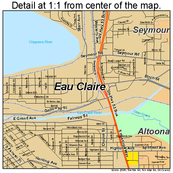 Eau Claire, Wisconsin road map detail