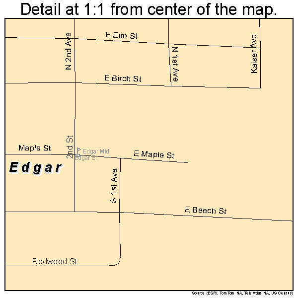 Edgar, Wisconsin road map detail
