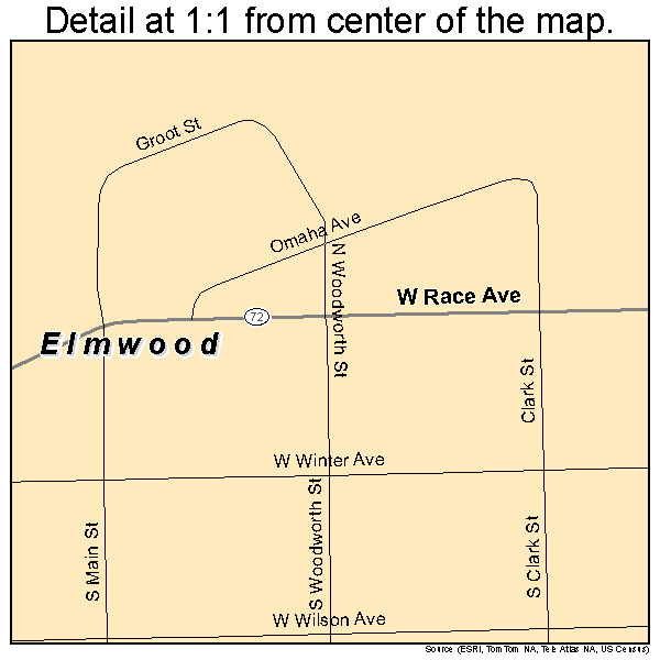 Elmwood, Wisconsin road map detail