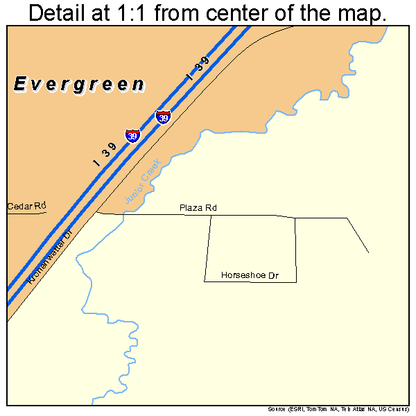 Evergreen, Wisconsin road map detail