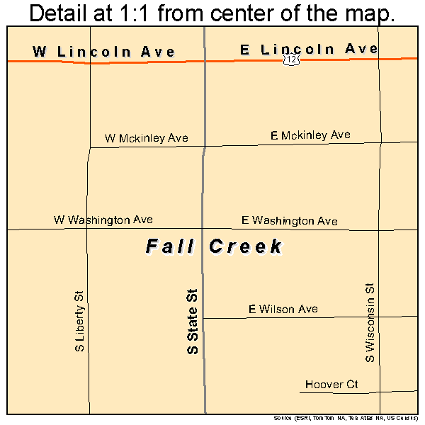 Fall Creek, Wisconsin road map detail