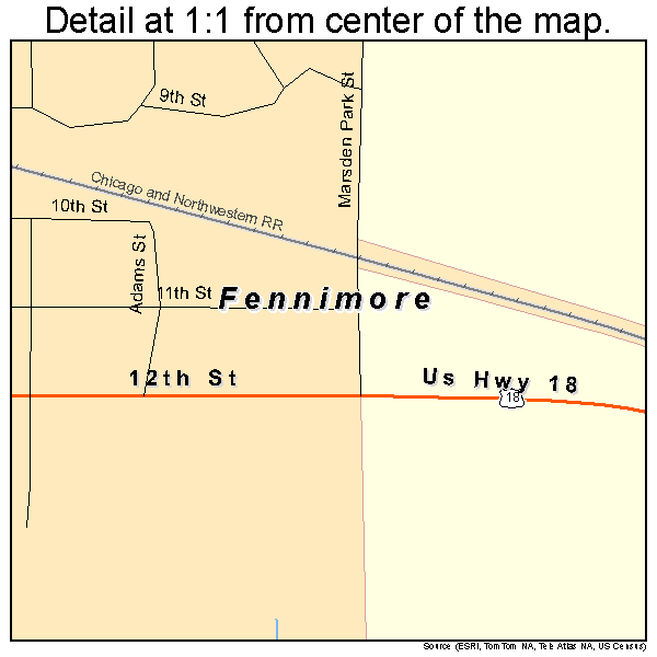 Fennimore, Wisconsin road map detail