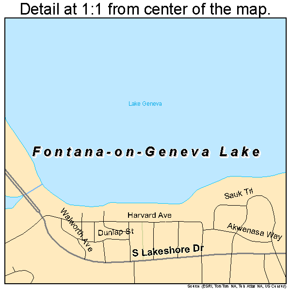 Fontana-on-Geneva Lake, Wisconsin road map detail