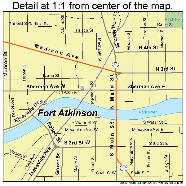 Fort Atkinson, Wisconsin road map detail