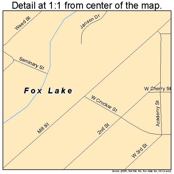 Fox Lake, Wisconsin road map detail