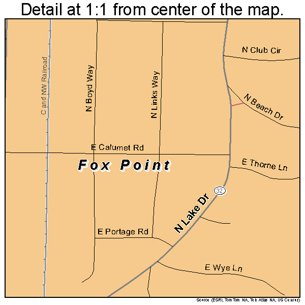 Fox Point, Wisconsin road map detail