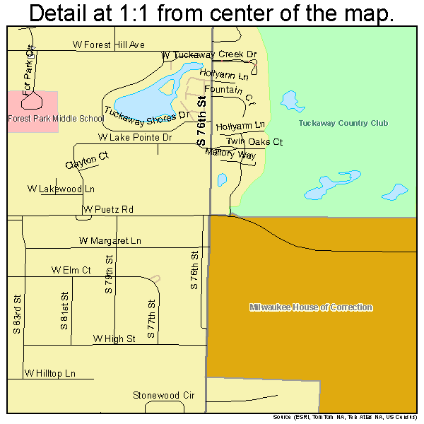 Franklin, Wisconsin road map detail