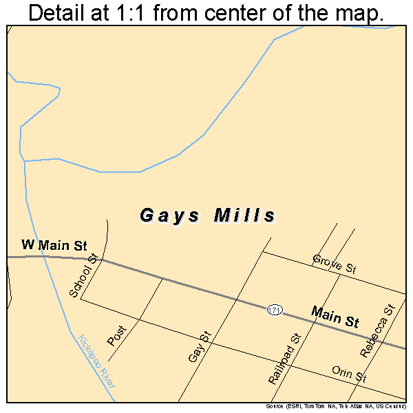 Gays Mills, Wisconsin road map detail