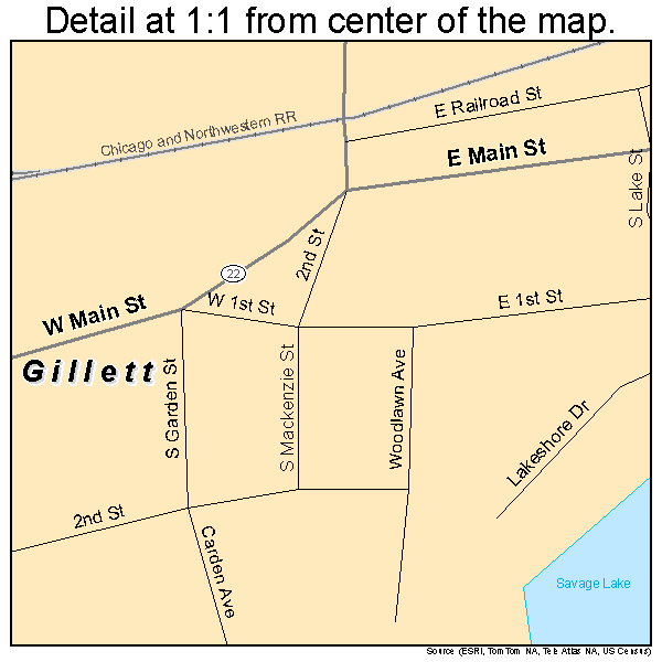 Gillett, Wisconsin road map detail