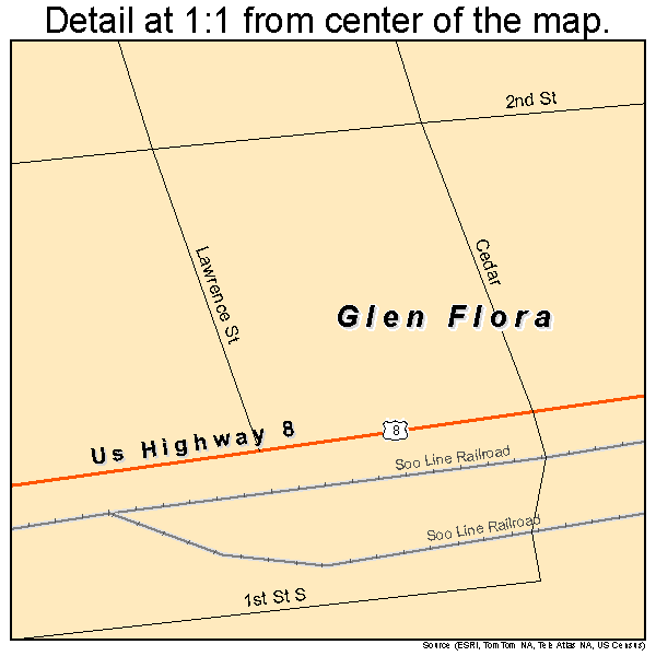 Glen Flora, Wisconsin road map detail