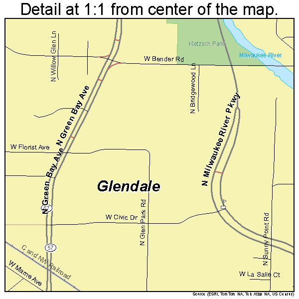 Glendale, Wisconsin road map detail