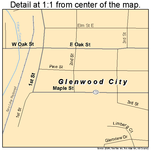 Glenwood City, Wisconsin road map detail