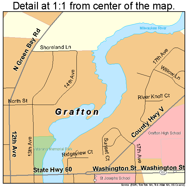 Grafton, Wisconsin road map detail