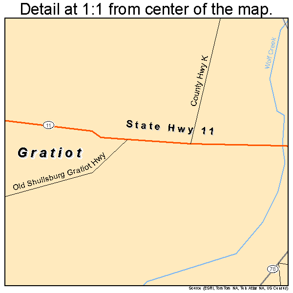 Gratiot, Wisconsin road map detail