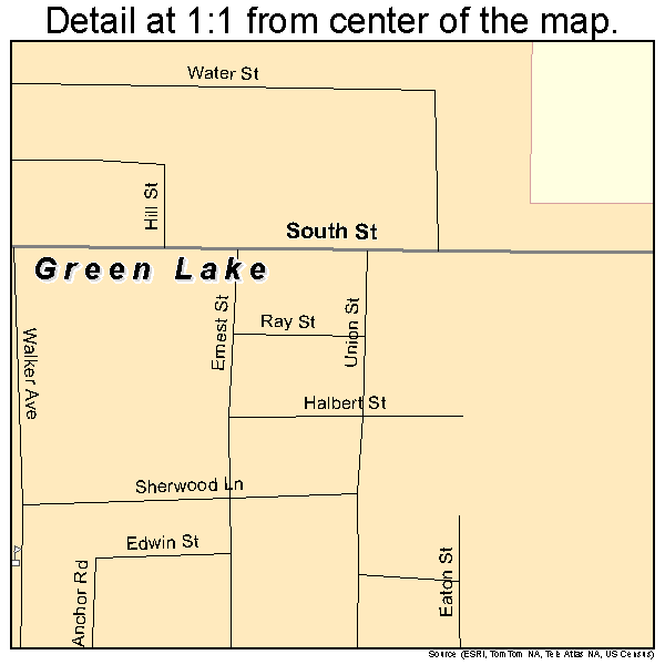 Green Lake, Wisconsin road map detail