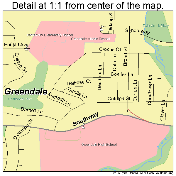 Greendale, Wisconsin road map detail