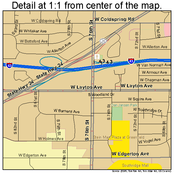 Greenfield, Wisconsin road map detail