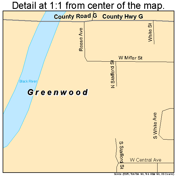 Greenwood, Wisconsin road map detail