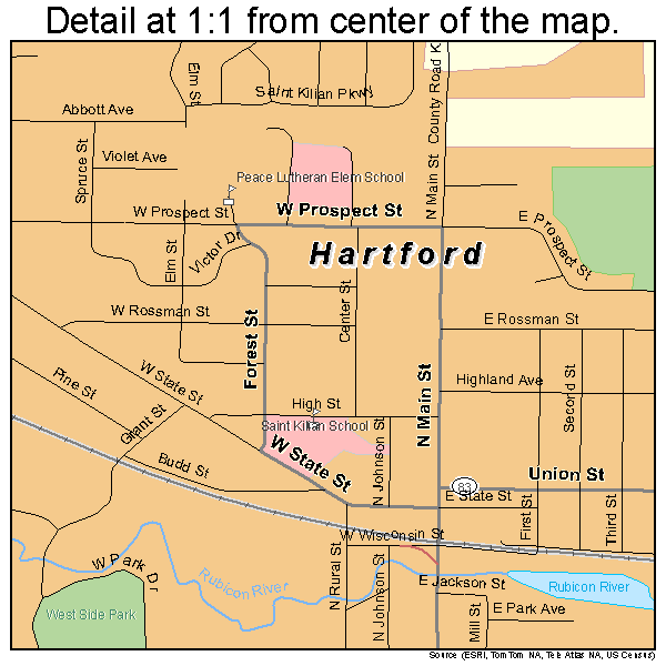 Hartford, Wisconsin road map detail