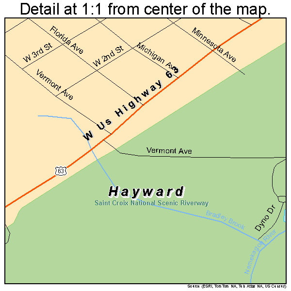 Hayward, Wisconsin road map detail